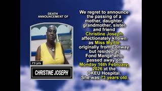 Christine Joseph ~ Short Obituary