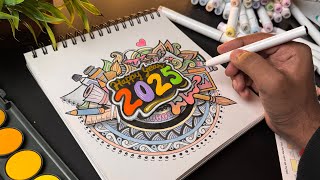 Happy New Year Drawing, 2025,  Doodle Art,  Mandela Art 😍