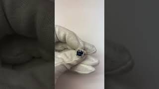 4.10 Ct Cushion Sri Lankan Sapphire And Round Diamonds Ring White Gold