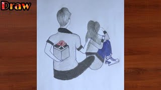 Proposal drawing for love || how to draw romantic couple under love