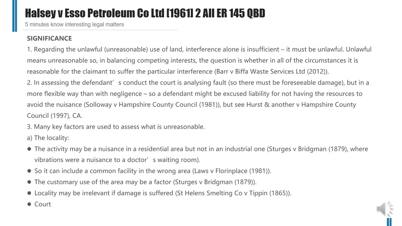 [Case Law Tort] ['nuisance Test'] Halsey V Esso Petroleum Co Ltd [1961 ...