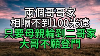 兩個哥哥家相隔不到100米遠，只要母親輪到二哥家，大哥不願登門【花好月圓心語】