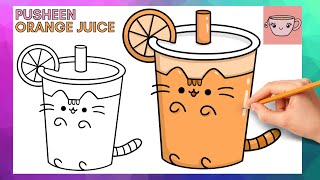 How To Draw Pusheen Cat Orange Juice | Cute Easy Step By Step Drawing Tutorial
