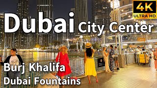 Dubai Downtown 🇦🇪 Burj Khalifa, Dubai Fountain, LED Show [ 4K ] Walking Tour