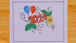 New year Drawing 2024 | Happy New year drawing easy | new year drawing competition | easy drawing