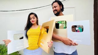 🔥Finally Unboxing my Youtube Gold Play button for 1million subscribers | Bindass Kavya Vlogs
