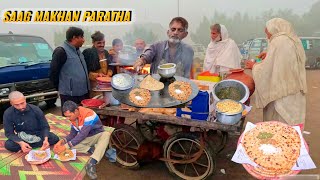 DESI CHEAPEST SAAG PARATHA IN LAHORE | STREET FOOD DESI NASHTA  | ALOO OR MOLI PARATHA