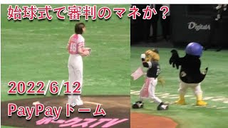 つば九郎、櫻坂46・関有美子さんの始球式で審判のマネか？ 2022/6/12