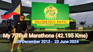 My 70 Full Marathons  (42.195 km) from  2013 to 2024.