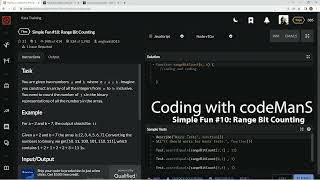 Codewars 7 kyu Simple Fun #10: Range Bit Counting JavaScript