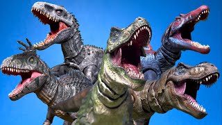 Jurassic world T. Rex vs Spino vs Giga vs Indominus Rex stop motion battle