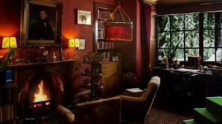 Ambience/ASMR: Edwardian Library/Study with Fireplace & Snowfall, 4 Hours