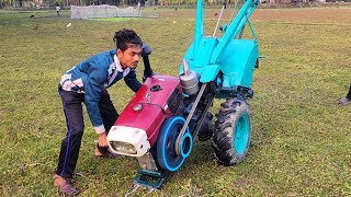 Village boy fantastic Diesel Engine Start techniques idea | Power tiller Diesel engine starting