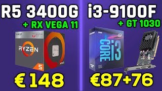 Ryzen 5 3400G \u0026 RX Vega 11 vs i3-9100F \u0026 GT 1030 (CS:GO, Fortnite, LoL, GTA 5...)