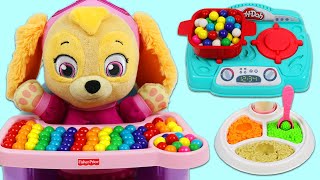 Feeding Paw Patrol Baby Skye Healthy Play Doh Dinner & Learning with Crayola Coloring Book!