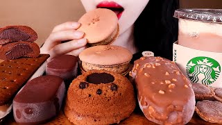 ASMR CHOCOLATE PARTY STARBUCKS CAKE, ICE CREAM, MACARON, RICE CAKE, TWIX초콜릿파티eating sounds MUKBANG먹방