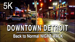 【5K】Downtown Detroit Michigan Back to Normal NIGHT Coffee Walk | UHD 5k