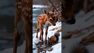 Brave Baby Fawn Rescues Tiny Squirrel from Raging