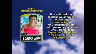Lorena John ~ Short Obituary