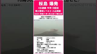 【速報　『桜島　爆発！　4日連続で、今年18回目！』　噴煙：火口上1,200m】　2025年1月22日17時09分　前回の爆発：21日12時10分　#shorts #爆発 #桜島 #噴火警戒レベル3