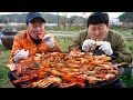 닭볶음탕에 꽃게를 넣으면?! 솥뚜껑 꽃도리탕!! (Spicy braised chicken with blue crab) 요리&먹방!! - Mukbang eating show