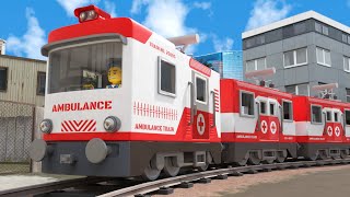 🔴 Ambulance train rescue - Police train cartoon -  Lego toy factory train