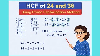 HCF of 24 and 36 Using Prime Factorization Method | Step-by-Step Explanation #maths #hcf #learnmath