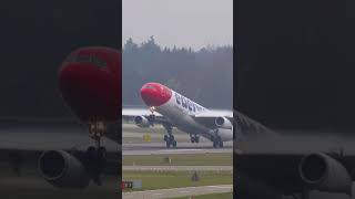 EPIC HEAVY vortex takeoff Edelweiss Airbus A340-300 #shorts