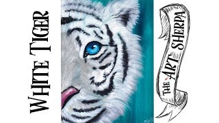 White tiger easy acrylic painting tutorial for beginners step by step | TheArtSherpa