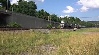 NS # 4174, 6806, 7605 pull up to Rochester, PA signal with oil cans  7/1/18