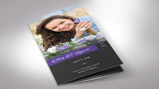 Remember Purple Tri-fold Funeral Program Word Publisher Template | Size 11”x8.5” by Godserv Designs