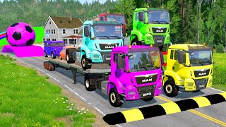 TRANSPORTING PIXAR CARS & FRUITS WITH COLORED & JOHN DEERE vs CLAAS vs TRACTORS - BeamNG.drive #962