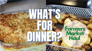 WHAT'S FOR DINNER || Farmers Market Haul & COOK WITH ME! Zucchini Corn Casserole || Roasted Potatoes