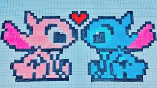 Como Dibujar STITCH Y ANGELA PIXELADOS | Pixel Art Paso a Paso