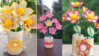 3 Jute Rope Flower & Flower Vase Made Ideas | Best Out Of Waste Material | 3 Jute Rope Vase Crafts