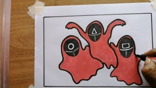 How to Draw Squid Game art # how to draw squid game red guard uniform/squid game pinkman