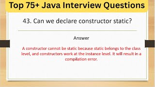 Top 75+ Java Tricky Interview Questions - Can we declare constructor static ? #java #javastreams