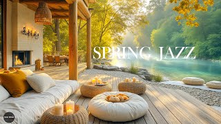 4K Cozy Coffee Porch Ambience | Mountain Spring with Jazz Music To Work \u0026 Study