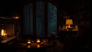 🔴 Cozy Reading Nook w/ Fireplace and Gentle Rain Night Ambient in the forest helps to focus & relax