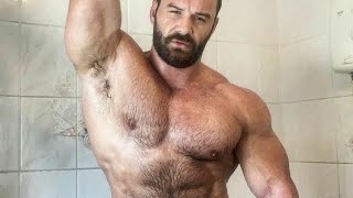 Bath time, Hairy Daddy Bodybuilder Model Incredible bodybuilder and muscular and hairy body(1)