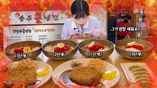 It's really spicy🥵Step 0 to 3 of Spicy Cold Noodles! Challenge eating show! Spicy naengmyeon Mukbang