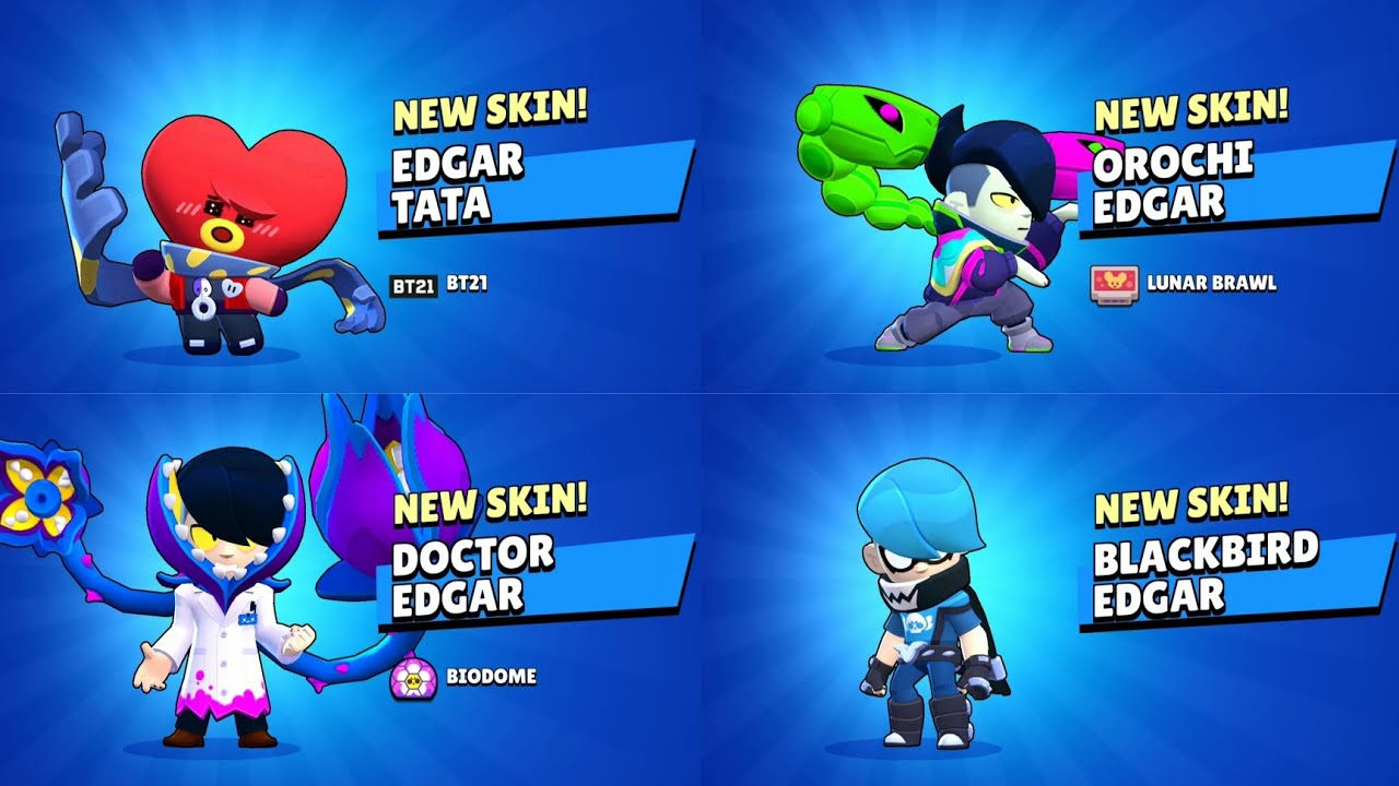 ALL EDGAR SKINS UNLOCK ANIMATION | Brawl Stars - YouTube