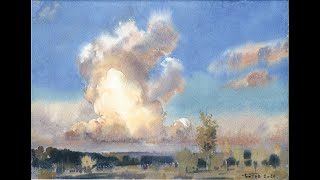 Кучевое облако акварелью. Cumulus cloud in watercolor