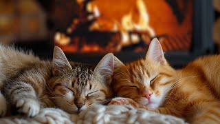 Cozy Fireplace and Purring Cat 🔥 Sleep Instantly with Purr Sound and Warm Crackling Fireplace