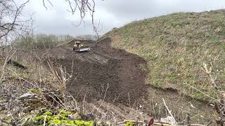 BULLDOZER WORK PUSHING A ROAD DOWN A LOOSE BANK!  CATERPILLAR D6T LGP EXTREME POWER!