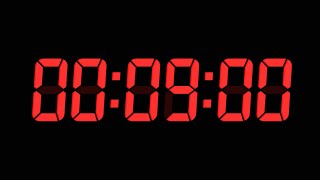 9 Minutes Digital Countdown Timer | Black Background | Red Text | No Sounds