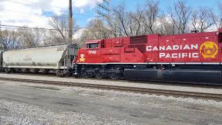 Cp 7030 strathcona sd70acu trails on cp 470 into muskego