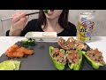 asmr おつまみのおと ビールと餃子と肉味噌ピーマン 咀嚼音 eating sounds mukbang