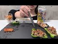 asmr おつまみのおと ビールと餃子と肉味噌ピーマン 咀嚼音 eating sounds mukbang