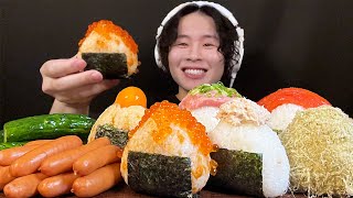 ASMR Various rice balls, sausages, and lightly pickled cucumbers‼️【eating sound/mukbang】